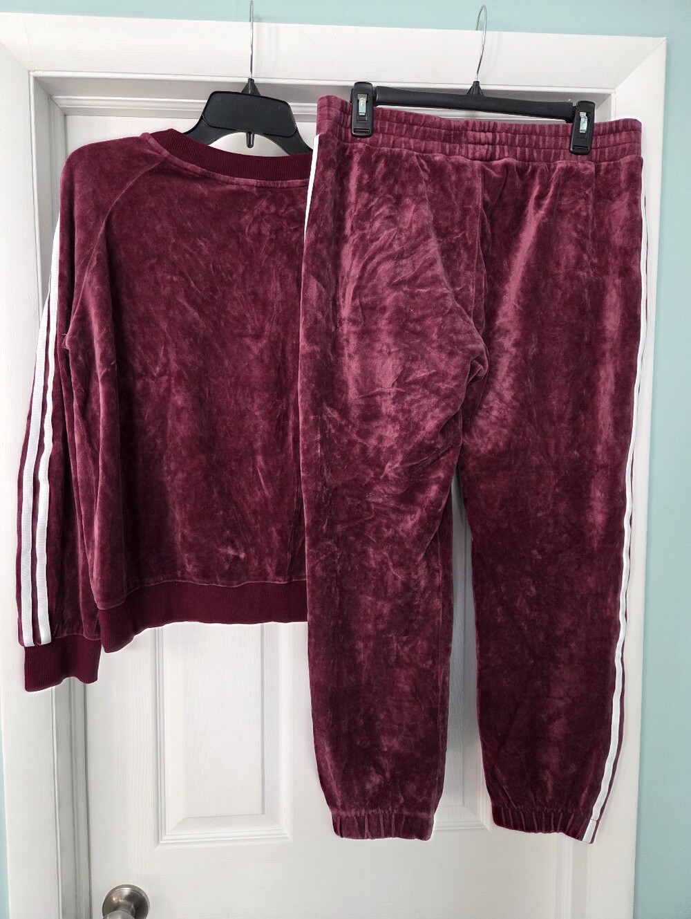 Adidas Originals Burgundy Velour Tracksuit Set Y2K 3 Stripe Jacket Pants M - Picture 7 of 16